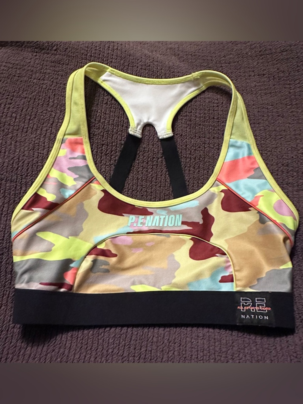 P.E Nation Camo Print Multicolor Size Medium Sports Bra Designed in Australia